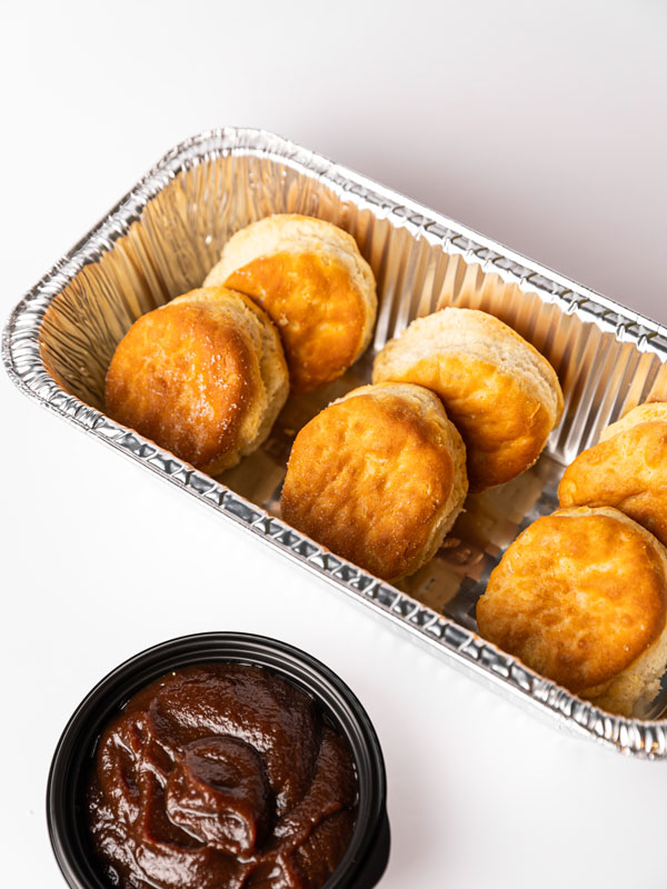 Biscuits in a Catering Tin with Cranberry Apple Butter on the side