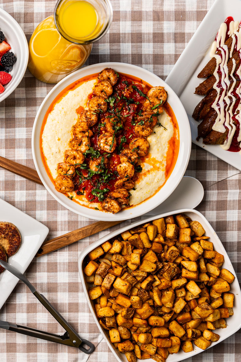 Shrimp and Grits with Moon Dusted Potatoes